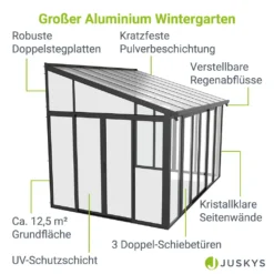 Juskys Wintergarten 12,5 M² - Mit Kristallklaren Wänden, Doppel-Schiebetüren & UV-Schutz – Wasserdicht & Winterfeste Überdachung Aus Aluminium - Grau 11 Juskys Wintergarten 12,5 M² - Mit Kristallklaren Wänden, Doppel-Schiebetüren & UV-Schutz – Wasserdicht & Winterfeste Überdachung Aus Aluminium - Grau -Grünwelt Exporteren Garten-Winkel 1c14dcee986fc72e23798bb6cae8d2e5