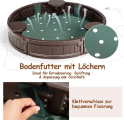 COSTWAY Ø120cm Sandbox Rund, Sandkasten Mit Wasserdichter Abdeckung Und Bodenauskleidung, Outdoor Sandkiste Platz Für 3 Kinder -Grünwelt Exporteren Garten-Winkel 1c518ab7fb92fcbb7a39b753a19b7457