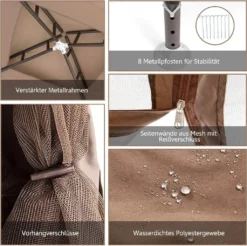 COSTWAY Gartenpavillon Partyzelt Mit 4 Seitenwänden Reißverschluss Und Moskitonetz 300x300x265cm Kaffee -Grünwelt Exporteren Garten-Winkel 1c83de5c83d1c3d4b588950812e3c699