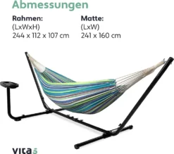 VITA5 Hängematte Mit Gestell Outdoor - Hängematte 2 Personen Für Garten & Balkon - Doppelhängematte Mit Getränkehalter- Tragbare Hängematte 200kg Belastbarkeit (Grün/Blau Cupholder) -Grünwelt Exporteren Garten-Winkel 1cb08f0bc3f9fd1714ff6ba904f2c105