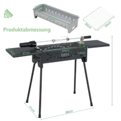 COSTWAY Tragbarer Holzkohlegrill Mit Elektrischer Bratgabel, Leichte Outdoor-Grill, Abnehmbaren Beinen, Campinggrill Für BBQ, Camping, Picknick, Party, Garten, Grillfläche: Ca. 46 X 20 Cm -Grünwelt Exporteren Garten-Winkel 1d154b169bab91476a0011ec644e20d1