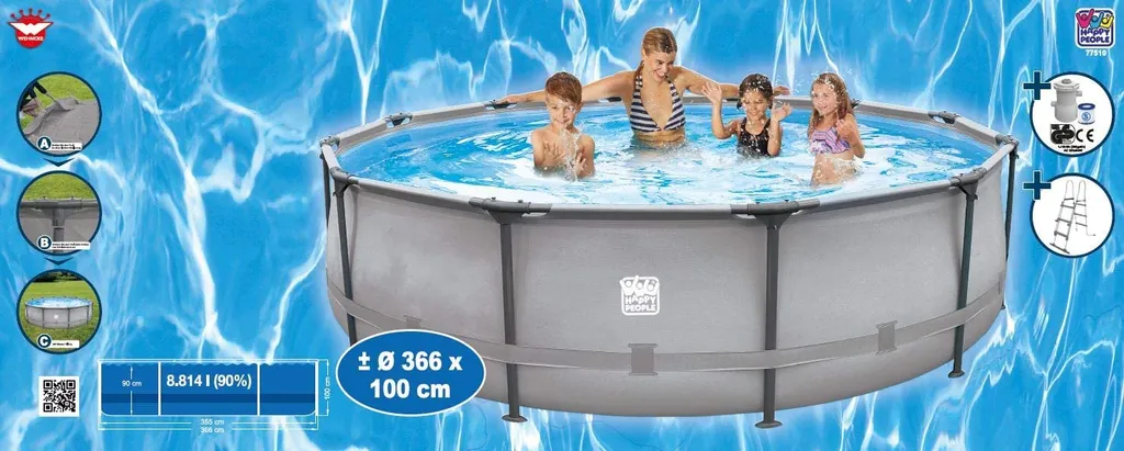 Happy People Stahlrahmenpool 366 X 100 Cm Im Set Grau 8 Happy People Stahlrahmenpool 366 X 100 Cm Im Set Grau – Bild 8