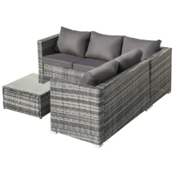Merax Gartenlounge-Set Für 4-5 Personen, Gartenmöbel Set Polyrattan Sitzgruppe Balkonset Gartenlounge Mit Tisch Und Kissen Für Garten, Terasse Und Balkon, 181 X 181 X 66 Cm, Grau -Grünwelt Exporteren Garten-Winkel 1e0ef911f06da04692d1d4c3513e5105