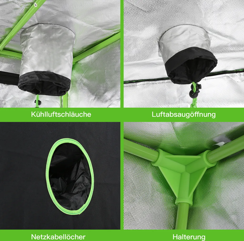 TolleTour Grow Zelt, Grow Tent 120x60x180cm Growbox, Growschrank Fuer Homegrow, Indoor Anbauzelt, Growroom, Lichtdicht Und Wasserdicht Pflanzzelt, Zuchtzelt Schwarz Gruen 4 TolleTour Grow Zelt, Grow Tent 120x60x180cm Growbox, Growschrank Fuer Homegrow, Indoor Anbauzelt, Growroom, Lichtdicht Und Wasserdicht Pflanzzelt, Zuchtzelt Schwarz Gruen – Bild 4