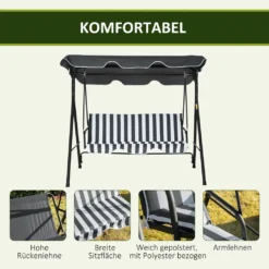 Outsunny Hollywoodschaukel Gartenschaukel Schaukelbank 3-Sitzer Mit Dach Stahl Grau+weiß 172 X 120 X 153cm -Grünwelt Exporteren Garten-Winkel 1fb7c12dc3089ee737f2bde85ddd6b7c
