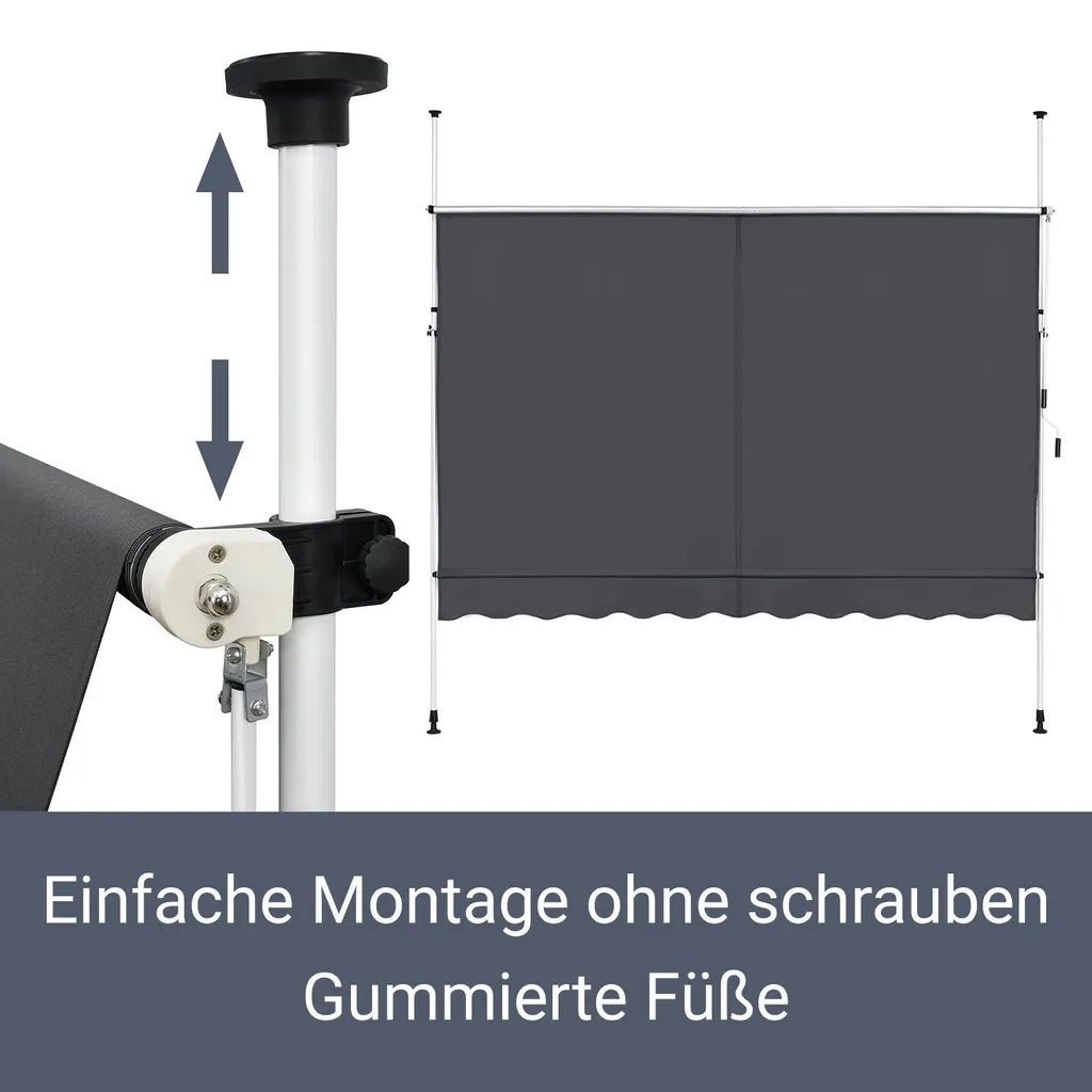 Juskys Klemmmarkise 250 X 120 Cm Mit Handkurbel - Markise Ohne Bohren - Höhenverstellbar, UV-beständig & Wasserabweisend - Balkonmarkise Balkon Grau 3 Juskys Klemmmarkise 250 X 120 Cm Mit Handkurbel - Markise Ohne Bohren - Höhenverstellbar, UV-beständig & Wasserabweisend - Balkonmarkise Balkon Grau – Bild 3