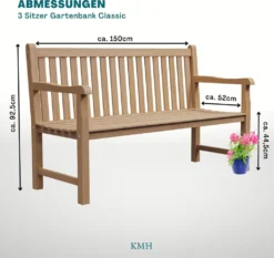 KMH®TEAK Gartenbank 3-Sitzer *Classic* B 150 X H 92,5 X T 52 Cm, Teakholz -Grünwelt Exporteren Garten-Winkel 2001bcf4ef28d37eeb38f1acd6887fbf