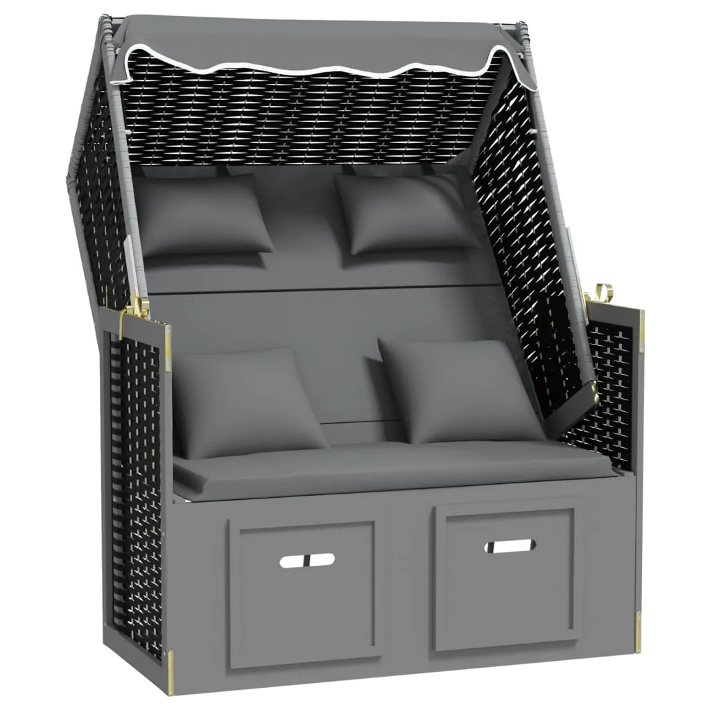 VidaXL Strandkorb Mit Kissen Poly Rattan Massivholz Anthrazit Schwarz 2 VidaXL Strandkorb Mit Kissen Poly Rattan Massivholz Anthrazit Schwarz – Bild 2