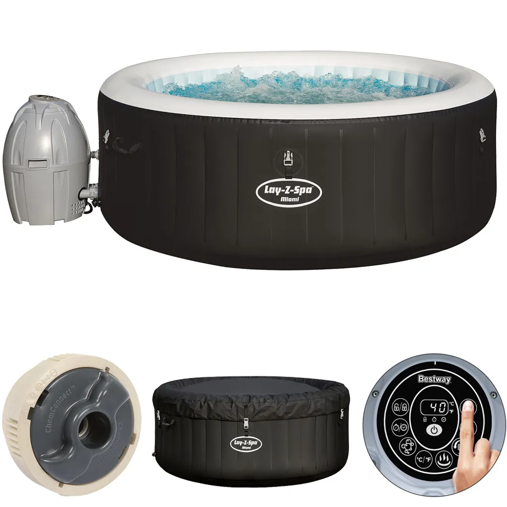 Bestway Whirlpool Lay-Z-Spa Miami | 4 Personen | 81 Massageluftdüsen | Automatisch Aufblasbar | 180x66 Cm | Schwarz/türkis | Abdeckung | Indoor Outdoor 14 Bestway Whirlpool Lay-Z-Spa Miami | 4 Personen | 81 Massageluftdüsen | Automatisch Aufblasbar | 180x66 Cm | Schwarz/türkis | Abdeckung | Indoor Outdoor – Bild 14