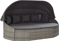 VidaXL Outdoor-Loungebett Mit Dach Grau