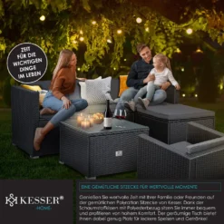 KESSER® Polyrattan Lounge Aruba – Gartenlounge Für 4-5 Personen Gartenmöbel-Set Sitzgruppe Aus 3er Gartensofa, Sessel, Hocker Und Beistelltisch Mit Sitzkissen - Für Garten, Terrasse Und Balkon, Farbe:Anthrazit -Grünwelt Exporteren Garten-Winkel 21a9a142a1c6229e9df1ed238e2361c3