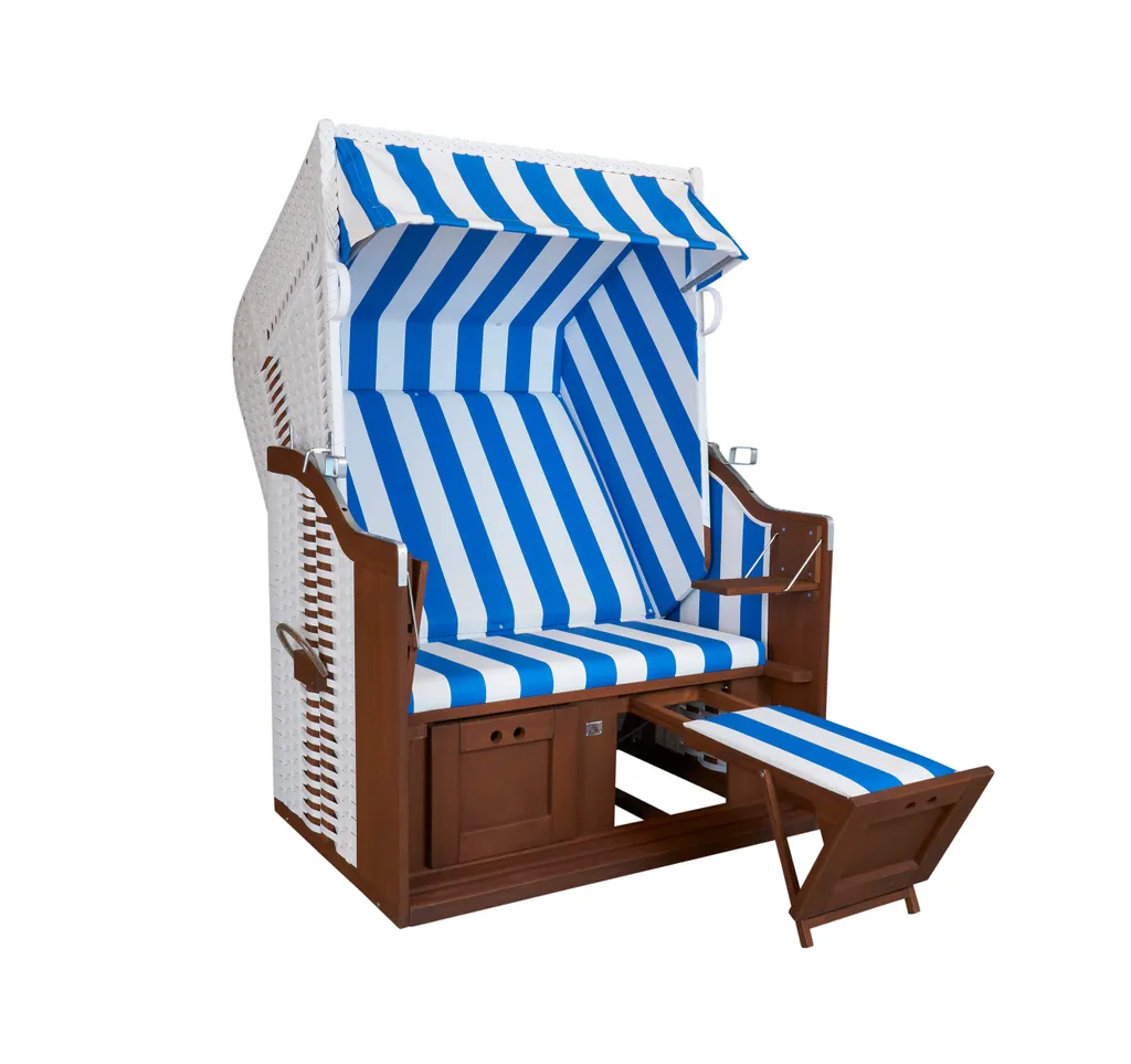 DeVries Strandkorb Profi Ostsee Fehmarn PE White Des.991 Blau- Weiß 7 DeVries Strandkorb Profi Ostsee Fehmarn PE White Des.991 Blau- Weiß – Bild 7