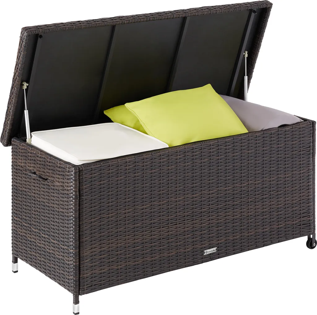 Tectake Auflagenbox Kiruna Mit Kunststoffgeflecht, 120x55x61,5cm, 270l - Braun 3 Tectake Auflagenbox Kiruna Mit Kunststoffgeflecht, 120x55x61,5cm, 270l - Braun – Bild 3