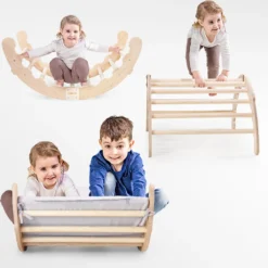 MAMOI® Kletterbogen, Kletterdreieck, Baby Klettern Mit Kissen, Regenbogenwippe Aus Holz, Holzbogen Für Kinder, Klettergerüst Indoor Ab 1/2/3 Jahre -Grünwelt Exporteren Garten-Winkel 2389ee0bad224ce41cd99e37fbb750ff