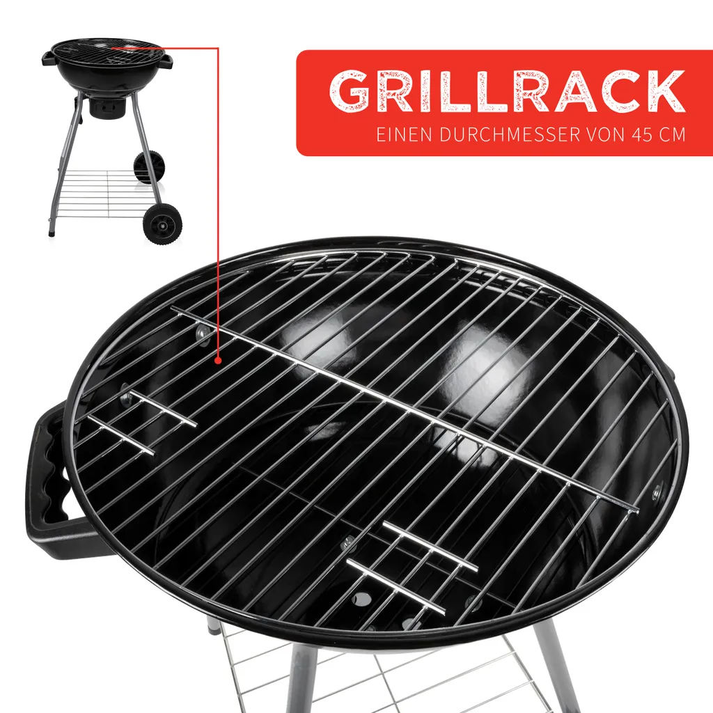 BBQ Collection Holzkohlegrill, Kugelgrill Rundgrill Ø 45 X 83 Cm Mit Deckel, Stabiler Standgrill Auf Rädern Mit Abnehmbarem Aschekasten & Ablagegitter, Schwarz 10 BBQ Collection Holzkohlegrill, Kugelgrill Rundgrill Ø 45 X 83 Cm Mit Deckel, Stabiler Standgrill Auf Rädern Mit Abnehmbarem Aschekasten & Ablagegitter, Schwarz – Bild 10