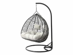 Mirjan24 Hängesessel Opam, Zweisitzer Hängekorb, Stilvoll Gartensessel Mit Stahlskelett (Farbe: Grau / Kissen: Grau)
