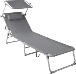 Tectake Gartenliege 4-stufig Mit Kopfpolster - Grau