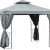 Outsunny Gartenpavillon Pavillon Ca. 3 X 3 M Doppeldach Partyzelt Festzelt 4 X Doppel-Seitenteile Wasserdicht UV-Schutz Metall Polyester Dunkelgrau