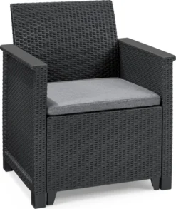 Keter Lounge Set Emma 8-teilig - Graphit , 2 Sessel + 2er Sofa + 1 Tisch Mit Aufbewahrungsbox-Funktion + 4 Sitzauflagen -Grünwelt Exporteren Garten-Winkel 25f1302da0b93f437d338f1379701889