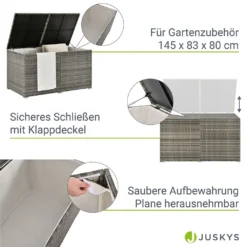 Juskys Polyrattan Auflagenbox Ikaria 950 L – Deckel Mit Hubautomatik & Innenplane – Garten Kissenbox Für Balkon & Terrasse – Gartenbox Grau-meliert -Grünwelt Exporteren Garten-Winkel 2601ffcfc737c203f8129b3c2c8b3ed9
