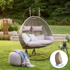 HOME DELUXE - Polyrattan Hängesessel TWIN Grau - Komplett Inkl. Regenabdeckung Hängestuhl Hängekorb Gartenliege -Grünwelt Exporteren Garten-Winkel 2606b81ea14c7ab3834d459926054c50