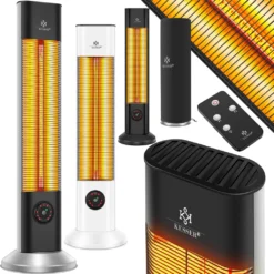 KESSER® Standheizstrahler Infrarot Stand Heizstrahler Inkl. Schutzhülle Wärmestrahler Terrasse Infrarotstrahler Turmheizstrahler 2000 Watt Terrassenstrahler Standheizung Mit Fernbedienung, Farbe:Silber