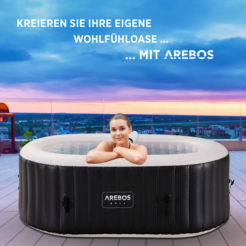 AREBOS Whirlpool Mit LED Beleuchtung, Aufblasbar, In- & Outdoor,190x120 Cm Oval, 2 Personen, 90 Massagedüsen, Mit Heizun, 550 Liter, Inkl. Abdeckung 2 AREBOS Whirlpool Mit LED Beleuchtung, Aufblasbar, In- & Outdoor,190x120 Cm Oval, 2 Personen, 90 Massagedüsen, Mit Heizun, 550 Liter, Inkl. Abdeckung – Bild 2