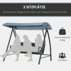 Outsunny Hollywoodschaukel Gartenschaukel 3-Sitzer Mit Dach Polyrattan+Metall Grau 198 X 124 X 179 Cm -Grünwelt Exporteren Garten-Winkel 28065ac5131bdc3970951cab11cfcbd9