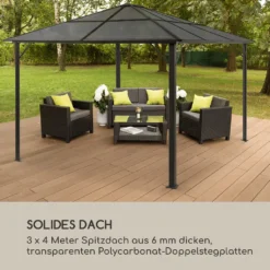 Blumfeldt Pantheon Cortina Pavillon Wasserdicht, Stabil & Winterfest, Terrassenüberdachung Sturmfest, Gartenpavillon Mit Durchsichtigem Festem Dach, Metall-Pergola Mit Hardtop, Pavillon 3x4 M, Schwarz -Grünwelt Exporteren Garten-Winkel 2827ee13609b11873c4e97f6460cb4ab