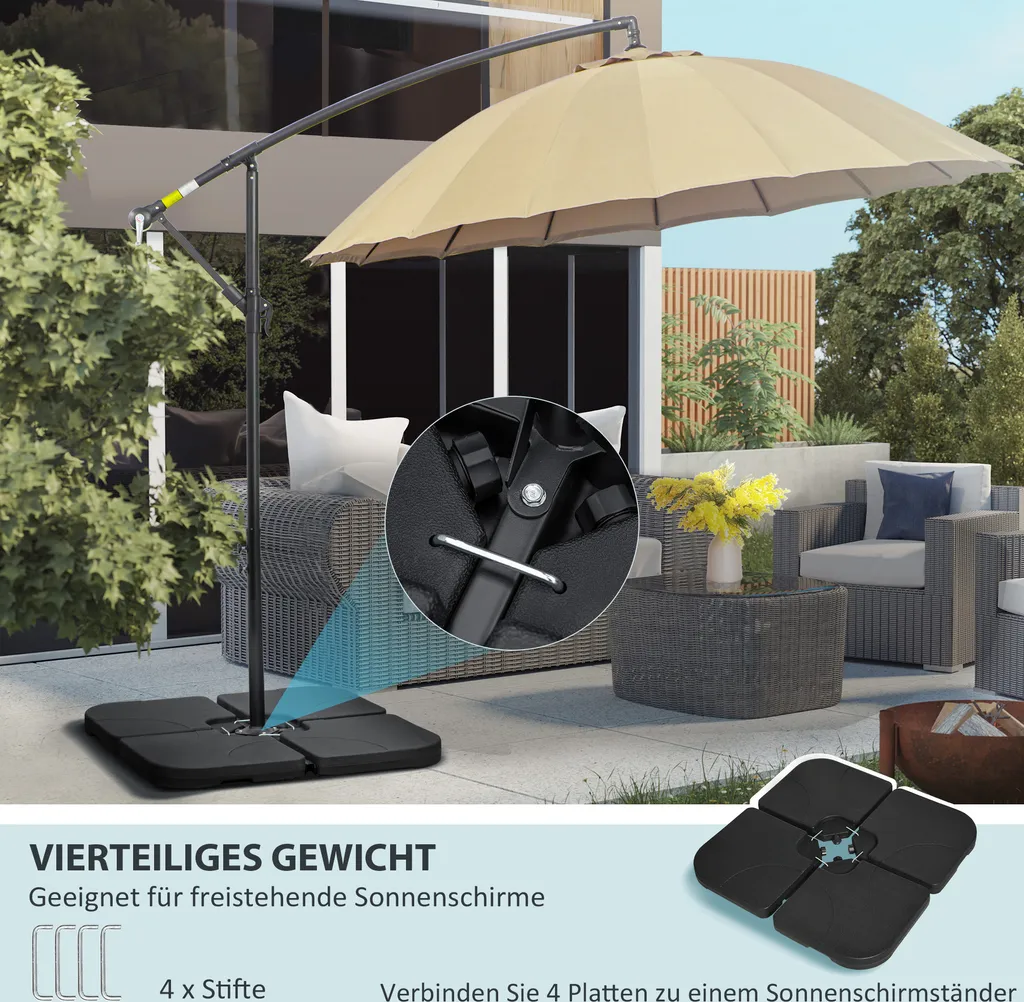 Outsunny Schirmgewicht 4er-Set, Ampelschirmständer Mit 60 Liter Wasser/ 78 Kg Sand Befüllbar, Marktschirmständer, Schirmständer Für Ampelschirm, Schwarz 4 Outsunny Schirmgewicht 4er-Set, Ampelschirmständer Mit 60 Liter Wasser/ 78 Kg Sand Befüllbar, Marktschirmständer, Schirmständer Für Ampelschirm, Schwarz – Bild 4
