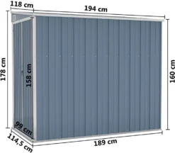VidaXL Wand-Geräteschuppen Grau 118x194x178 Cm Verzinkter Stahl -Grünwelt Exporteren Garten-Winkel 2920dbe2ffbb3a3a2813cc4c27c6f3e3