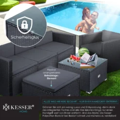 KESSER® Polyrattan Lounge Aruba – Gartenlounge Für 4-5 Personen Gartenmöbel-Set Sitzgruppe Aus 3er Gartensofa, Sessel, Hocker Und Beistelltisch Mit Sitzkissen - Für Garten, Terrasse Und Balkon, Farbe:Anthrazit -Grünwelt Exporteren Garten-Winkel 294aedc7454676e997e12d58208e0354