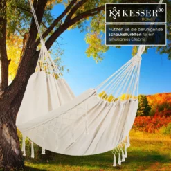 KESSER® Hängematte 300kg Belastbar 320x150cm Max. Belastbarkeit 300 Kg , 1-2 Personen , Atmungsaktiv Fransen Wetterfest Camping Garten Tuchhängematte Mehrpersonen, Farbe:Beige -Grünwelt Exporteren Garten-Winkel 2954c605a756f0c169a5d3e685c5ad9e