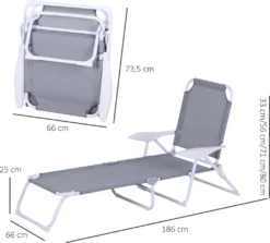 Outsunny Sonnenliege, Klappbare Strandliege, 4-stufige Gartenliege, Textil, Grau, 186 X 66 X 80 Cm -Grünwelt Exporteren Garten-Winkel 296608ce1f1e11bf05e1fc90259f476f
