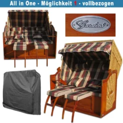 Strandkorb XXL Volllieger ✔ Rot Grün ✔ Schutzhülle ✔ 2x Komplette Bezüge