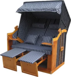 XL Wellness Strandkorb Volllieger Liegekorb Binz 213 Schwarz Nadelstreifen Natur