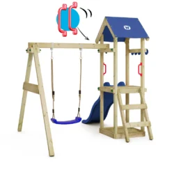WICKEY Spielturm Klettergerüst TinyWave Mit Schaukel & Rutsche, Kletterturm Mit Sandkasten, Leiter & Spiel-Zubehör - Blau -Grünwelt Exporteren Garten-Winkel 29b0b71e25774d0b0742e6334da2e5af