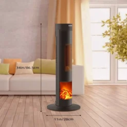 Keramischer Turm-Raumheizer Mit Massivholz-Set, Design Mit Fernbedienung.