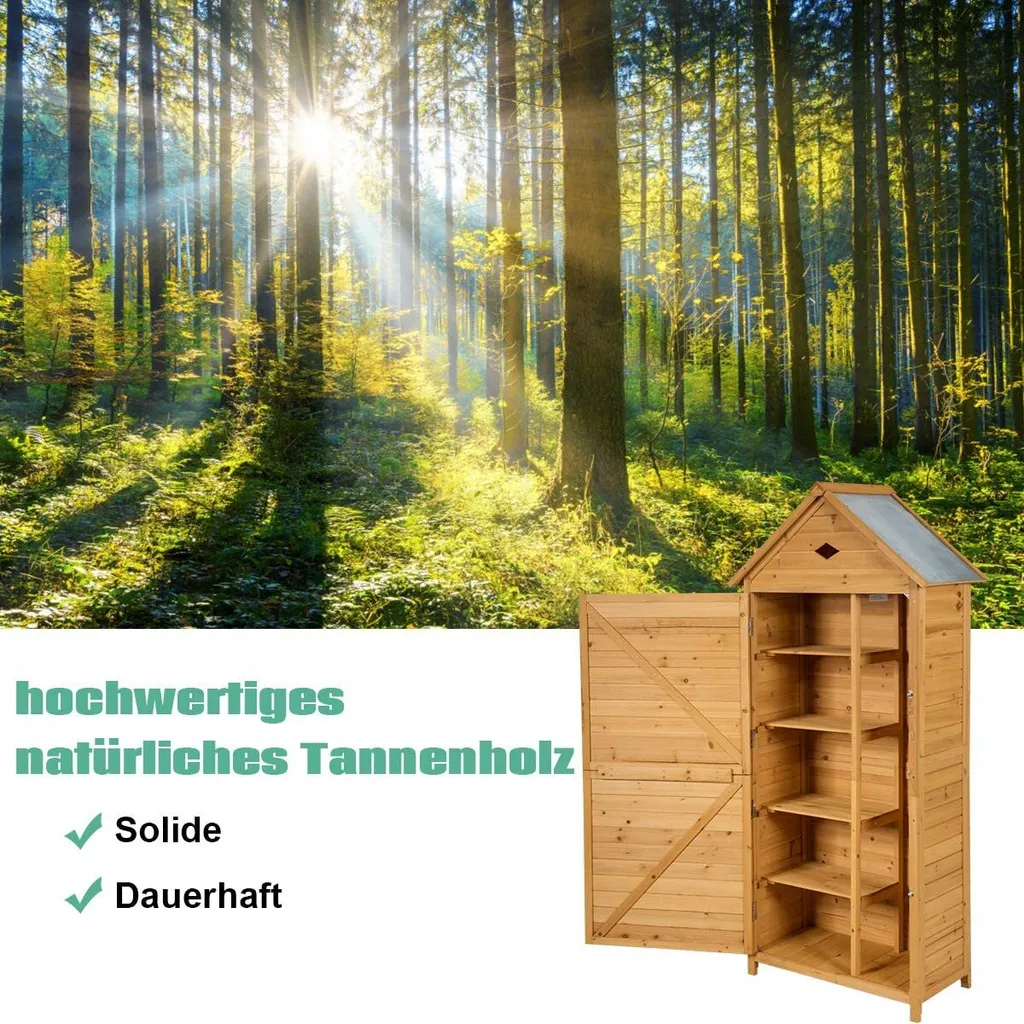 COSTWAY Gartenschrank Mit Satteldach Gerätehaus Wetterfest Geräteschuppen Werkzeugschrank Holz Geräteschrank 177x80x45cm 7 COSTWAY Gartenschrank Mit Satteldach Gerätehaus Wetterfest Geräteschuppen Werkzeugschrank Holz Geräteschrank 177x80x45cm – Bild 7