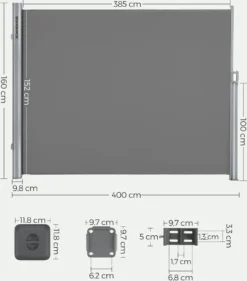 SONGMICS Alu Seitenmarkise, Ausziehbar, 160 X 400 Cm, Aus Polyester (280 G/m²), Markise, Sichtschutz, Sonnenschutz, Blickdicht, Seitenrollo, Für Balkon, Terrasse, Garten, Hellgrau ASG164G03 -Grünwelt Exporteren Garten-Winkel 2d4adef8ed5970d1335888e4c9fde2dc