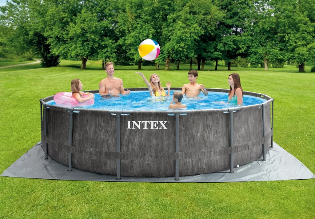 Intex Greywood Prism Frame 457x122 Cm Schwimmbecken 26742 Komplett-Set Mit Pumpe, Unterlegeplane, Abdeckplane Und Leiter Sowie Extra-Zubehör Wie: Luftmatratze Und Strandball 2 Intex Greywood Prism Frame 457x122 Cm Schwimmbecken 26742 Komplett-Set Mit Pumpe, Unterlegeplane, Abdeckplane Und Leiter Sowie Extra-Zubehör Wie: Luftmatratze Und Strandball – Bild 2