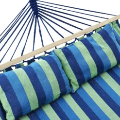 Juskys Hängematte Caracas 230 X 150 Cm In Grün-Blau – Doppelhängematte Aus Baumwolle Für 2 Personen Mit Kissen – Outdoor-Hängematte Bis 300 Kg -Grünwelt Exporteren Garten-Winkel 2ea30b6b6fc74ff9e9cc7d5e906b035f