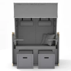 Sanzaro Strandkorb XL120 Cm Deluxe Zweisitzer Holz Und Poly-Rattan Sylt Ostsee Volllieger Inkl. 4 X Kissen Klappbare Rückenlehne 2 Personen Grau Uni -Grünwelt Exporteren Garten-Winkel 2ee9b2018338b7669be7580c38d39790