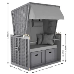 Sanzaro Strandkorb XL120 Cm Deluxe Zweisitzer Holz Und Poly-Rattan Sylt Ostsee Volllieger Inkl. 4 X Kissen Klappbare Rückenlehne 2 Personen Grau Uni -Grünwelt Exporteren Garten-Winkel 2f4f6a30e6d49a69d8dfbe2595aaf6d2