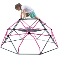 Merax 8FT Klettergerüst Ø 244cm Kletterkuppel Kinder Kletterleiter, Klettergerüst Mit Hängematte, 375 Kg Belastbar, Rosa-Schwarz -Grünwelt Exporteren Garten-Winkel 2f52189c1e119c4880001bfb58d876ad