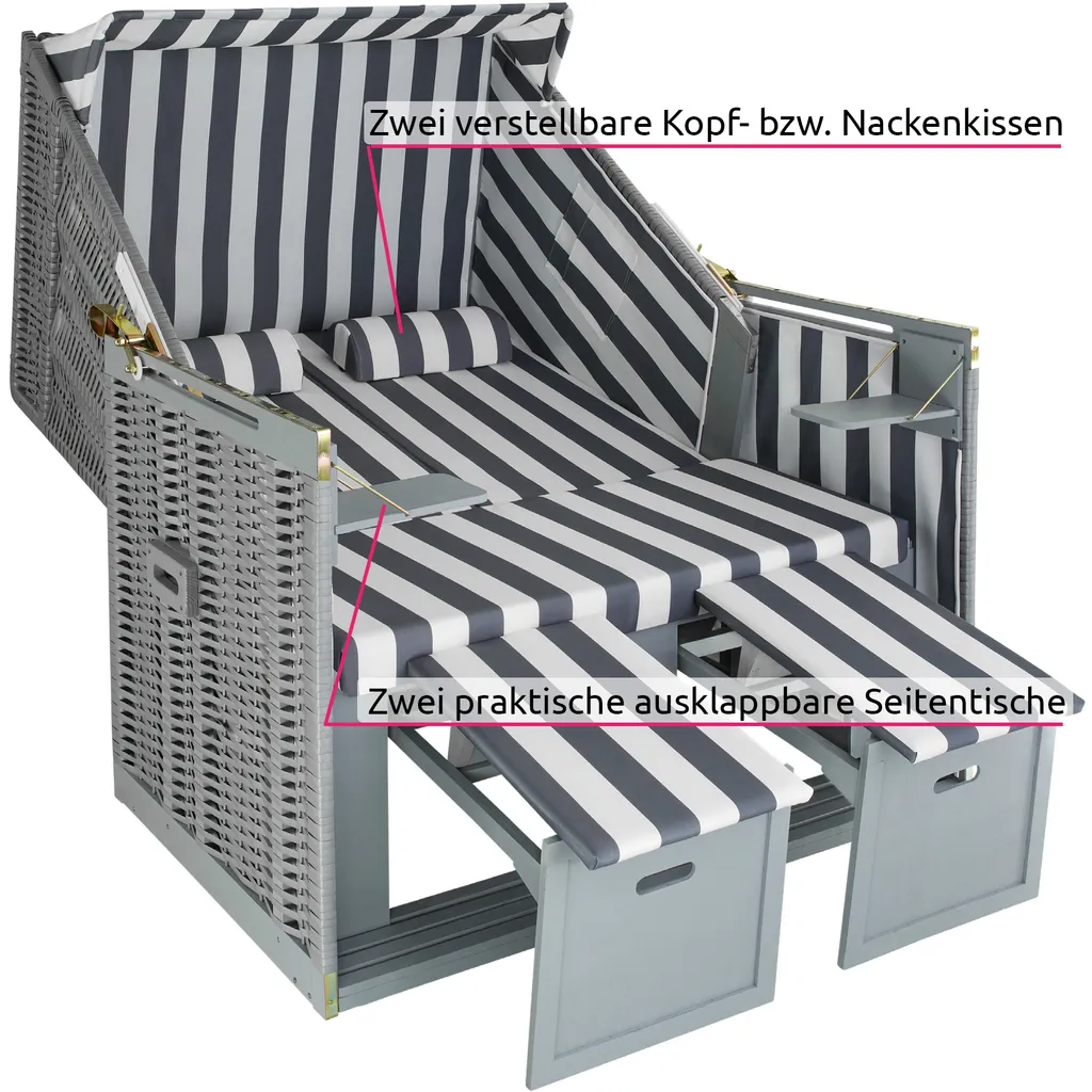 Tectake Strandkorb Mit Polster, Verstellbar, Inkl. Schutzhülle - Grau/weiß 1 Tectake Strandkorb Mit Polster, Verstellbar, Inkl. Schutzhülle - Grau/weiß