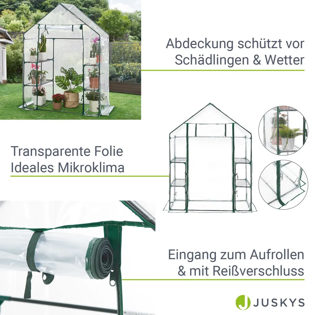 Juskys Foliengewächshaus 1 M² Aufrollbare Tür - Gewächshaus Für Tomaten - Stabiles Balkon Treibhaus Mit 4 Ebenen, Großem Eingang, PVC-Abdeckung 4 Juskys Foliengewächshaus 1 M² Aufrollbare Tür - Gewächshaus Für Tomaten - Stabiles Balkon Treibhaus Mit 4 Ebenen, Großem Eingang, PVC-Abdeckung – Bild 4