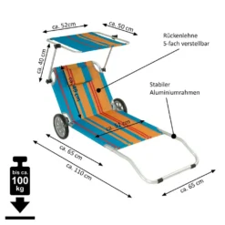VCM Strandliege Sonnenliege Transportliege Gartenliege Mit Räder Und Sonnendach Bunt -Grünwelt Exporteren Garten-Winkel 3011368e0e4651cf317f1a901a0c959d