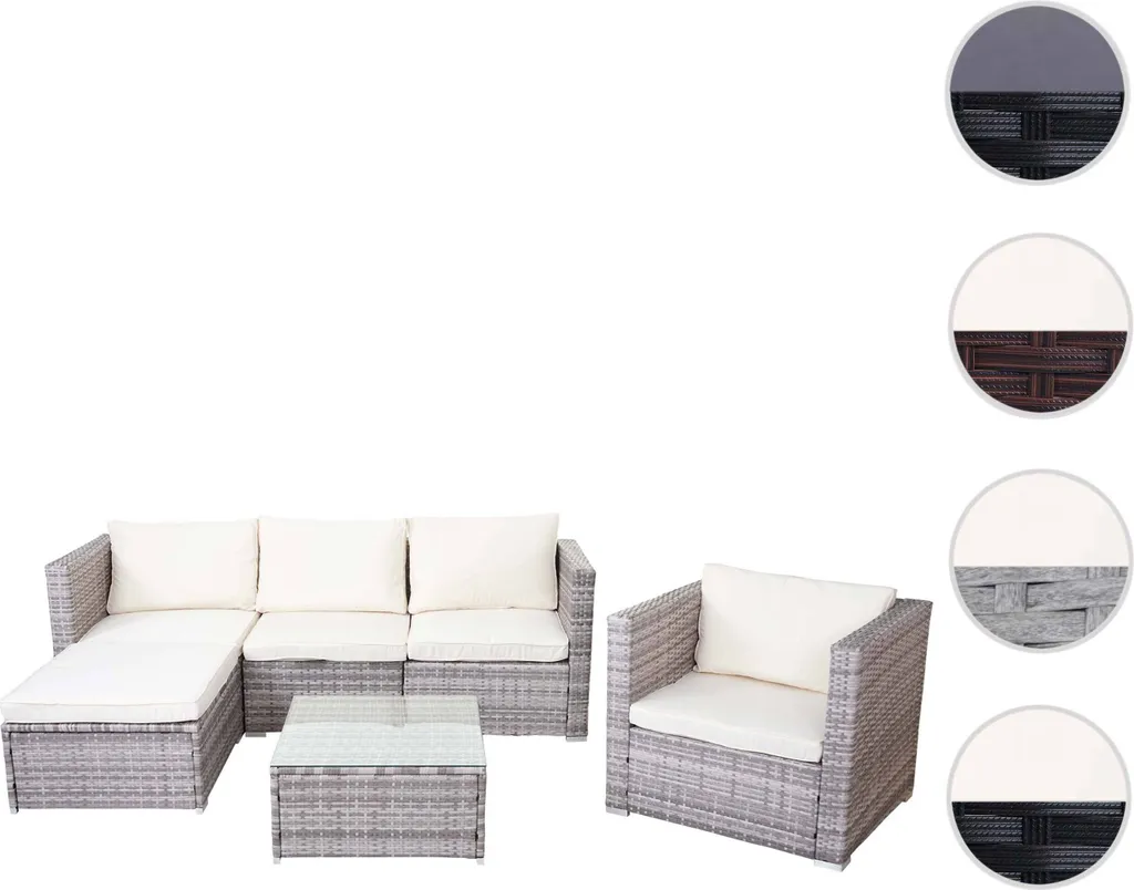 Poly-Rattan-Garnitur Busto, Gartengarnitur Sitzgruppe Sofa Lounge-Set Grau, Kissen Creme 8 Poly-Rattan-Garnitur Busto, Gartengarnitur Sitzgruppe Sofa Lounge-Set Grau, Kissen Creme – Bild 8