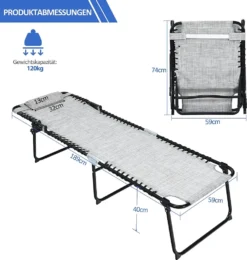 COSTWAY Klappbare Sonnenliege, Gartenliege 5 Stufen Verstellbar, Campingliege Klappbett, Liege Bett Bis 120 Kg Belastbar, Reiseliege Für Pool, Strand (Grau) -Grünwelt Exporteren Garten-Winkel 316732492b0e2f367bf5629456f91155